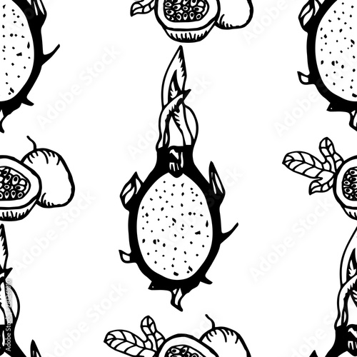 passion fruit, pitahaya tropical fruit seamless pattern