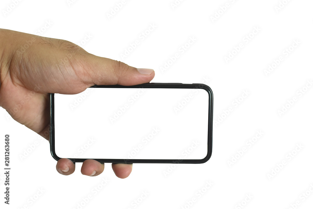 Hands holding the phone in a white background Hands holding the phone in a white background