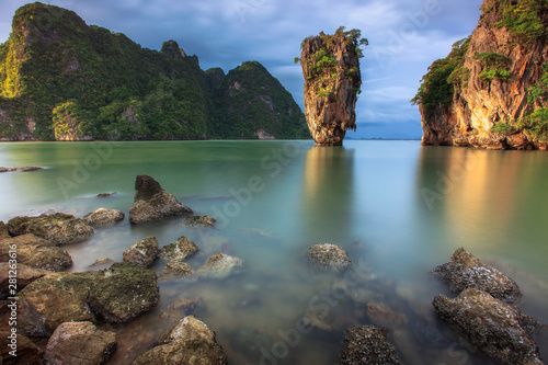 Reflection of James Bond island in Phang Nga Bay,Thailand