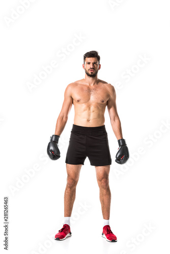 shirtless Boxer looking at camera Isolated On White