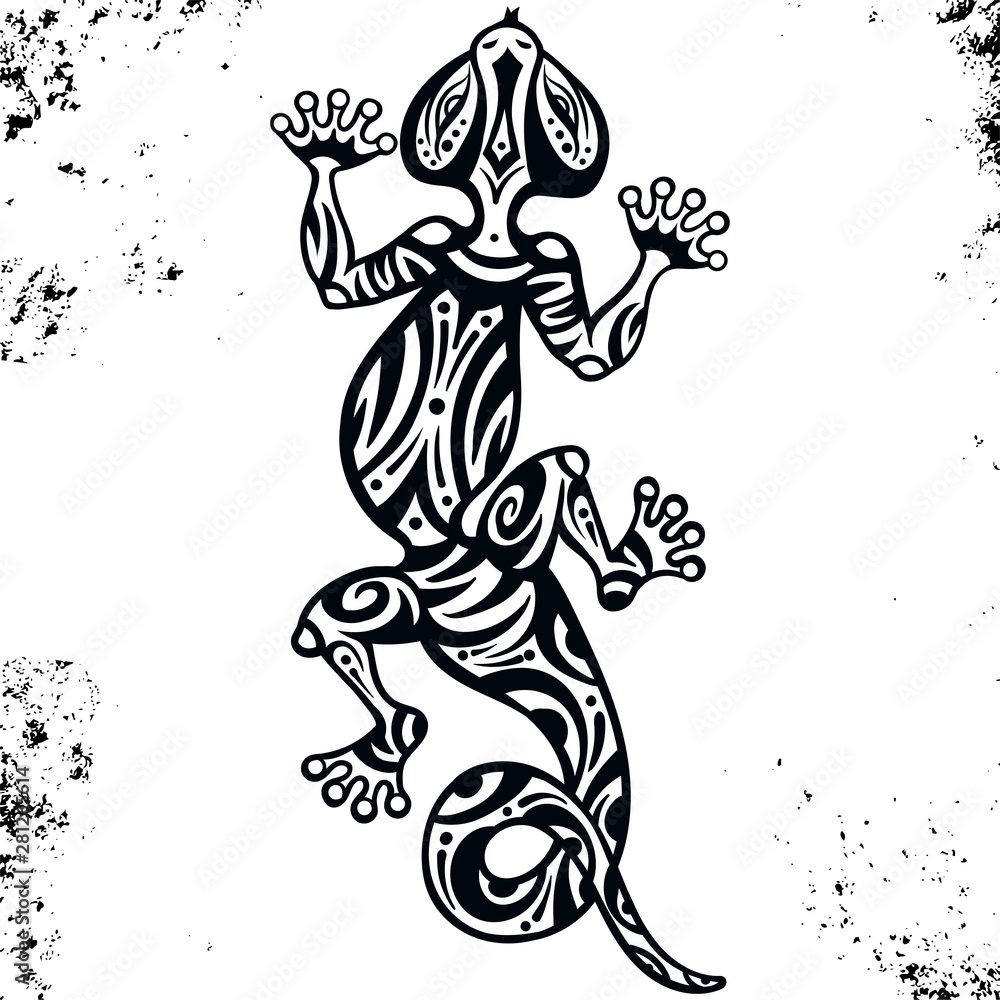 Vecteur Stock Vector drawing of a lizard or salamander with ethnic ...