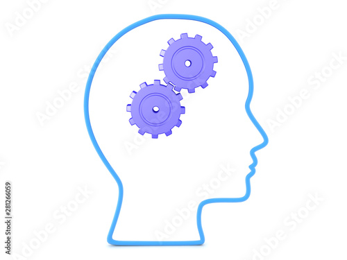 3D Outline of head with gears turning inside it