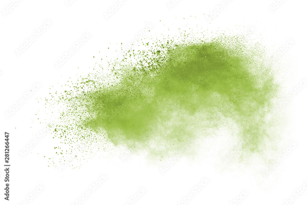 Green powder explosion on white background. Green powder explosion on white background.