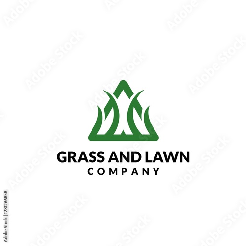 Triangle green grass lawn company logo design
