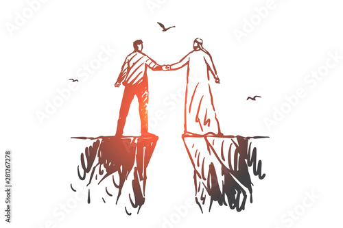 Teamwork, coworking, partnership, success concept sketch. Hand drawn isolated vector illustration