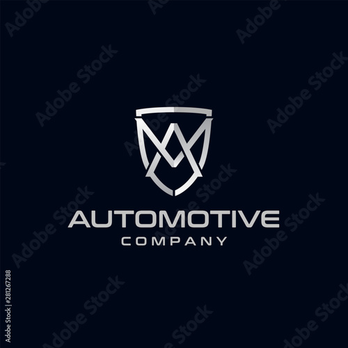 Initial letter AM inside luxury steel shields automotive logo design
