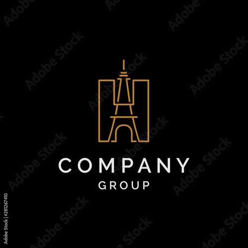 Initial letter H with eiffel tower in the center illustration logo design