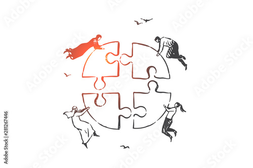 Teamwork, coworking, partnership, success concept sketch. Hand drawn isolated vector illustration