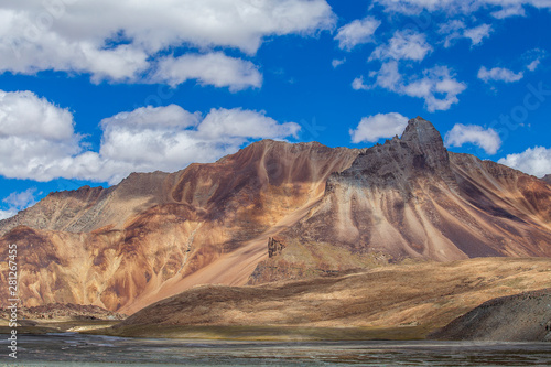 Himalayan mountain landscape along Leh to Manali highway. Majestic rocky mountains in Indian Himalayas  India