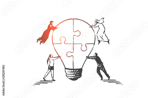 Teamwork, coworking, partnership, success concept sketch. Hand drawn isolated vector illustration