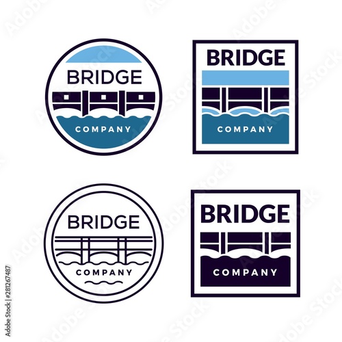 Studio logo design with bridge illustration in circle and square emblem logo design