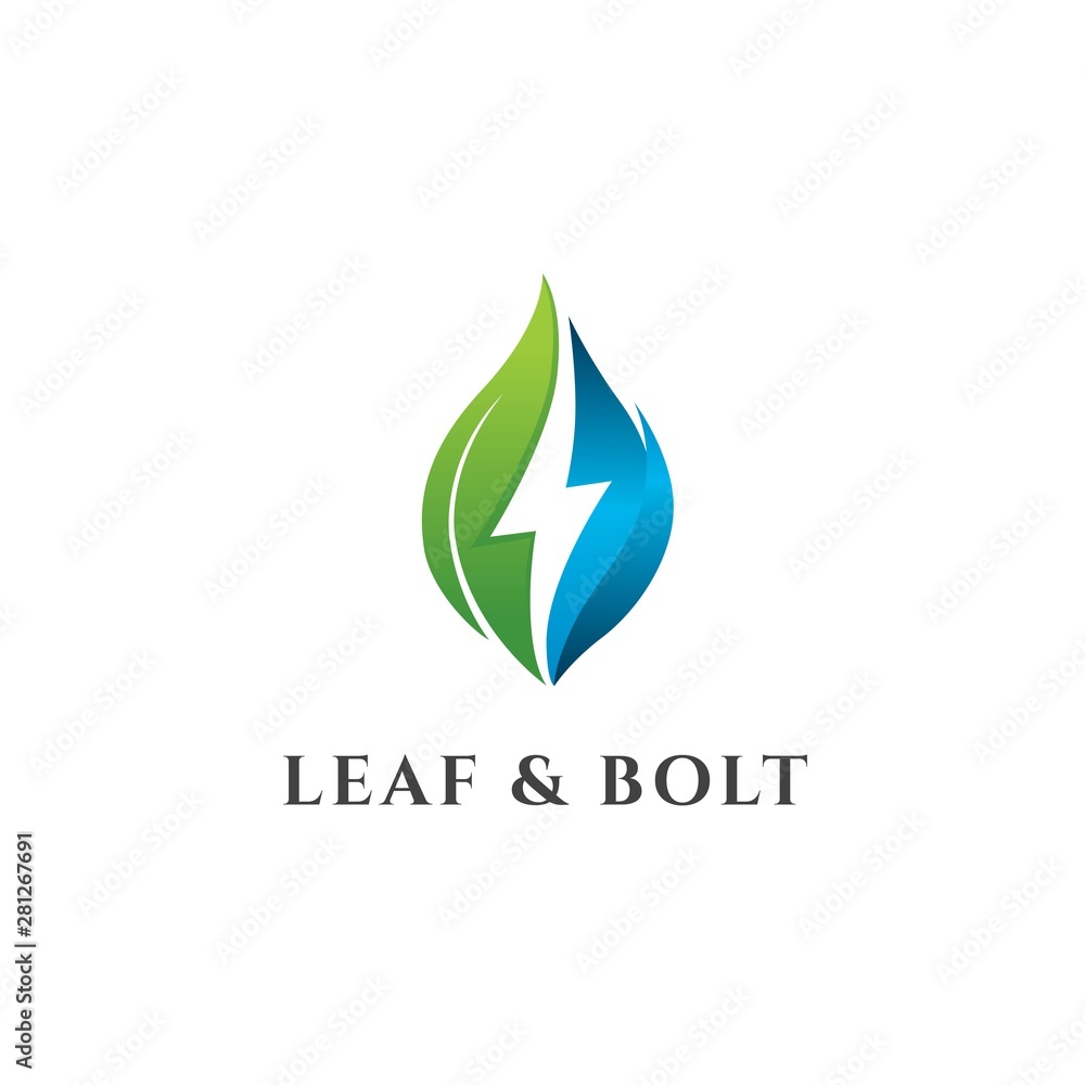 Green leaf and blue bolt energy industrial logo design Green leaf and blue bolt energy industrial logo design