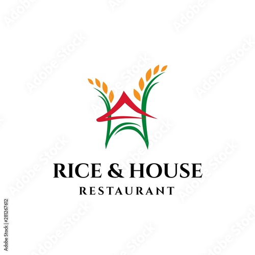 Rice and house asian restaurant logo design inspiration