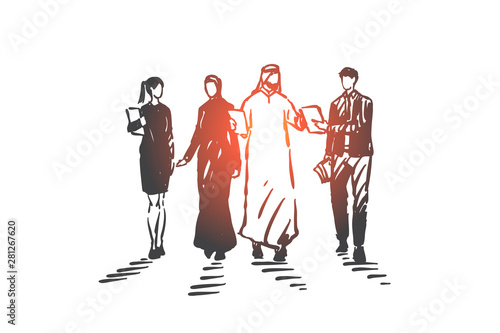 Teamwork, coworking, partnership, success concept sketch. Hand drawn isolated vector illustration