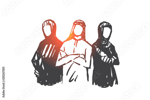 Teamwork, coworking, partnership, success concept sketch. Hand drawn isolated vector illustration