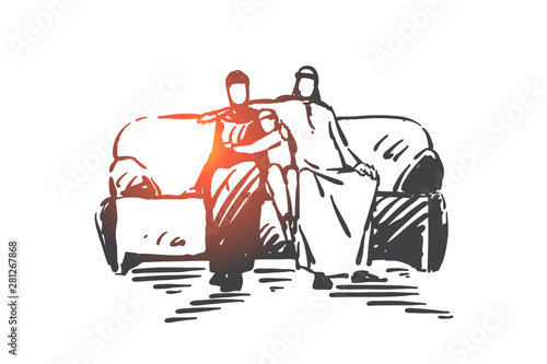 Family, parents and child, generations concept sketch. Hand drawn isolated vector illustration