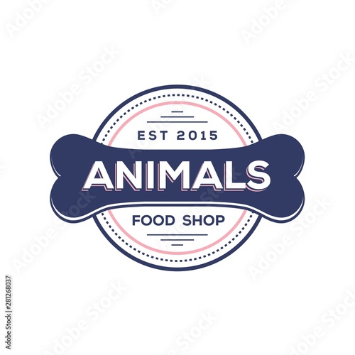 Vintage retro pet food for dog with bone illustration circle seal logo design