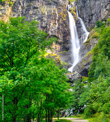 Beautiful landscape with waterfall in the mountain