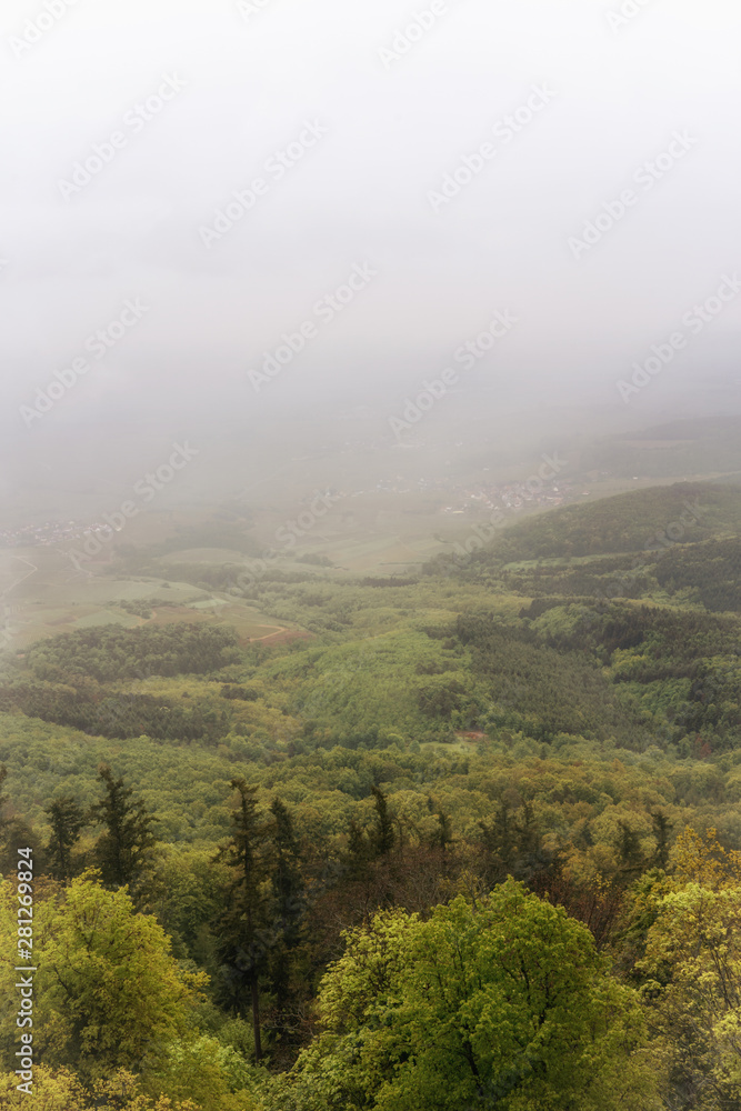 The misty landscapes around Haut Koenigsbourg castle (Château du Haut Koenigsbourg) In Alsace France