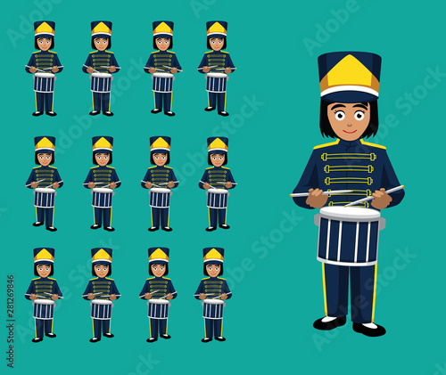 Marching Band Drummer Girl Animation Cute Cartoon Vector Illustration