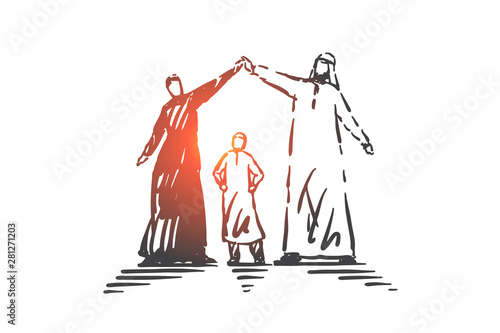 Family, parents and child, generations concept sketch. Hand drawn isolated vector illustration