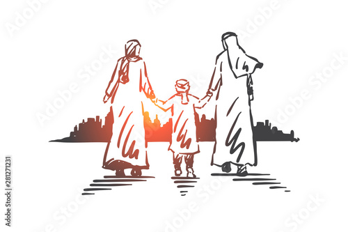 Family, parents and child, generations concept sketch. Hand drawn isolated vector illustration