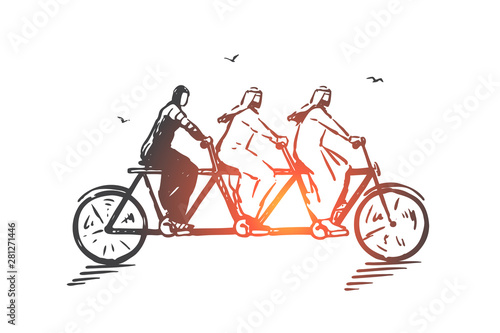 Teamwork, coworking, partnership, success concept sketch. Hand drawn isolated vector illustration
