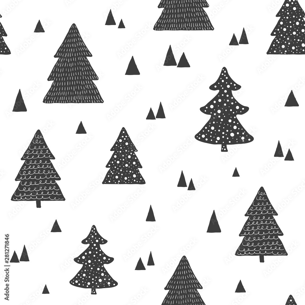 Scandinavian seamless pattern with christmas trees. Vector hand drawn background Scandinavian seamless pattern with christmas trees. Vector hand drawn background