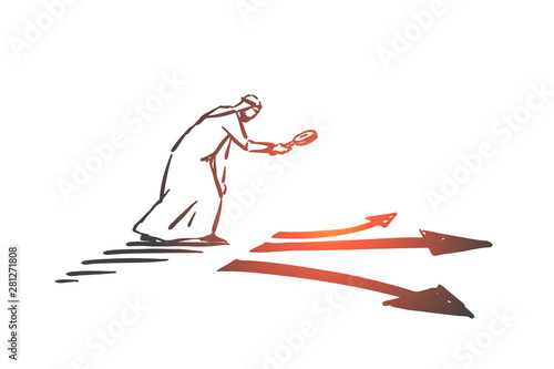 Searching, analysis, hunting, audit, navigation concept sketch. Hand drawn isolated vector illustration