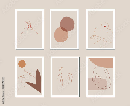 Vector Sketches of Woman. Abstract Beige Poster Collection.
