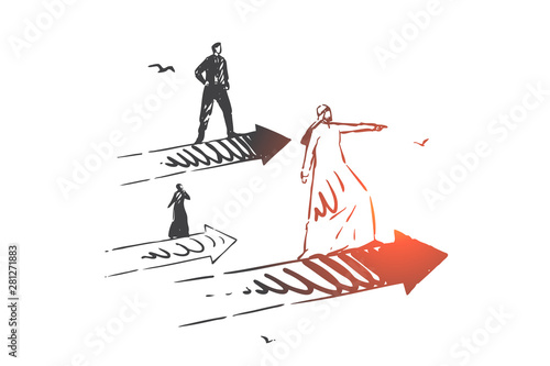 Success, leadership, startup, research concept sketch. Hand drawn isolated vector illustration