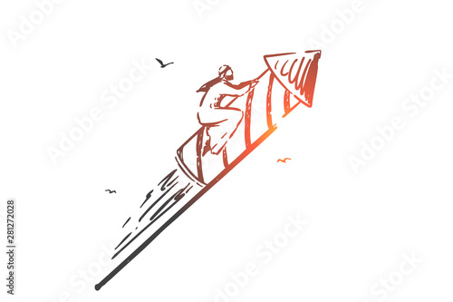 Startup, leadership, growth, winner, first concept sketch. Hand drawn isolated vector illustration