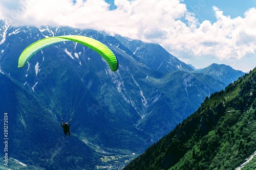 Flying on a paraglider. Chamonix France.