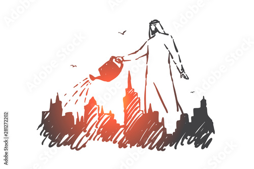 Improvement, investment, eco-city concept sketch. Hand drawn isolated vector illustration