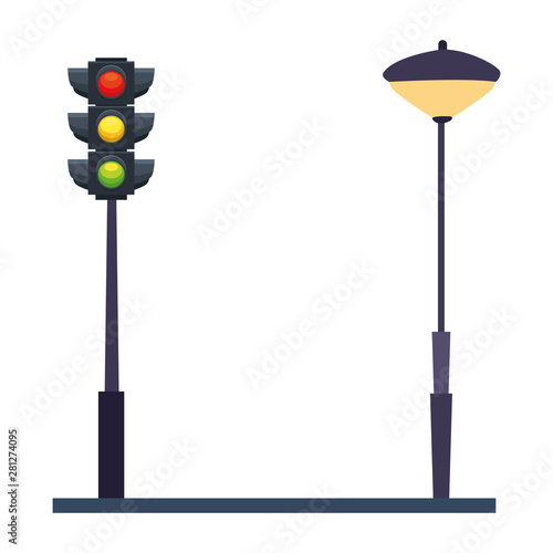 Traffic lights and streetlight on street