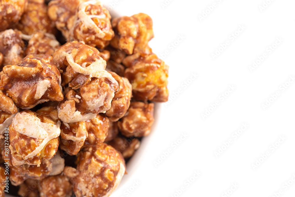 Cinnamon Roll Flavored Gourmet Popcorn Isolated on a White Background Cinnamon Roll Flavored Gourmet Popcorn Isolated on a White Background