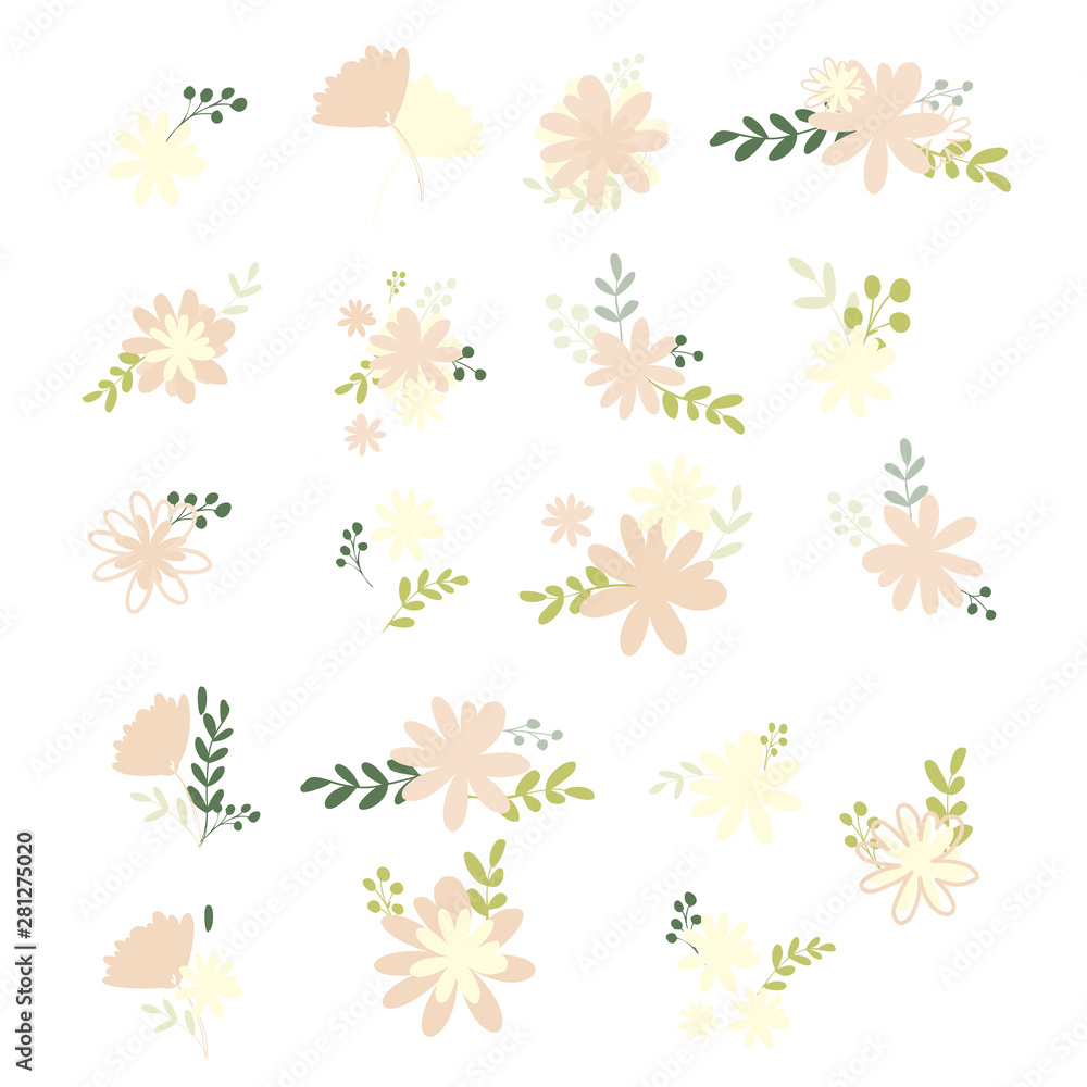 Pattern of bouquets of simple, clear, ordinary flowers in Victorian colors