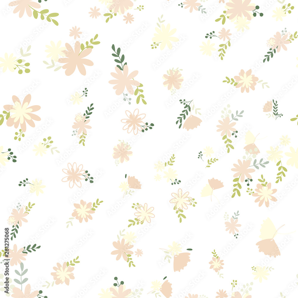 Pattern of bouquets of simple, clear, ordinary flowers in Victorian colors Pattern of bouquets of simple, clear, ordinary flowers in Victorian colors