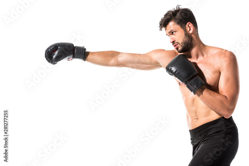 side view of shirtless Boxer boxing Isolated On White © LIGHTFIELD STUDIOS