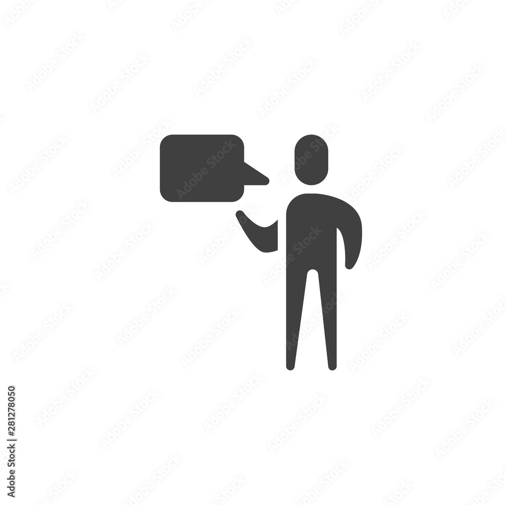 Man speak vector icon. Conversation filled flat sign for mobile concept and web design. Human and speech bubble glyph icon. Symbol, logo illustration. Vector graphics Man speak vector icon. Conversation filled flat sign for mobile concept and web design. Human and speech bubble glyph icon. Symbol, logo illustration. Vector graphics