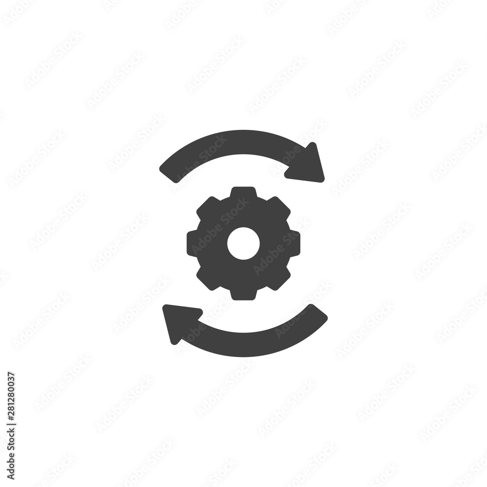 Arrows and gears vector icon. filled flat sign for mobile concept and web design. Workflow glyph icon. Improvement, development symbol, logo illustration. Vector graphics Arrows and gears vector icon. filled flat sign for mobile concept and web design. Workflow glyph icon. Improvement, development symbol, logo illustration. Vector graphics