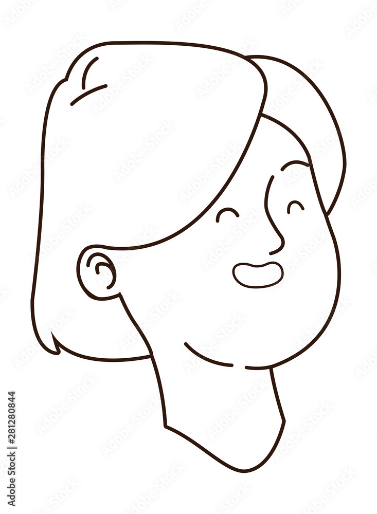 Teenager woman smiling face cartoon in black and white Teenager woman smiling face cartoon in black and white