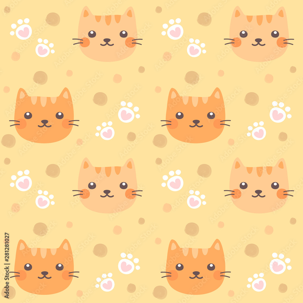Seamless pattern cute cat and cat paw. Seamless pattern cute cat and cat paw.