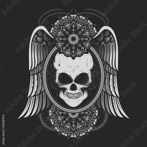 SILVER SKULL WITH ANGEL WINGS
