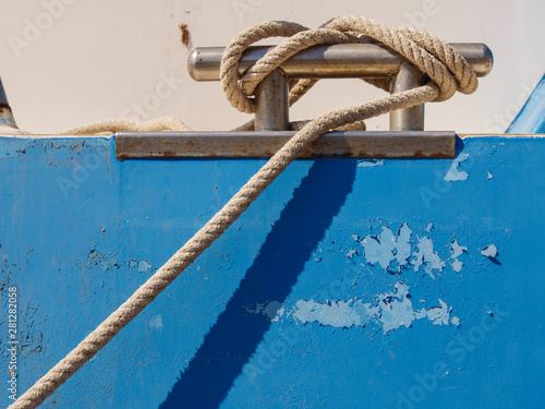 Detail of a rope forming a knot in a fishing ship