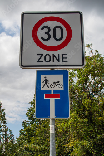 Traffic signs scattered through the streets of Europe and Canada