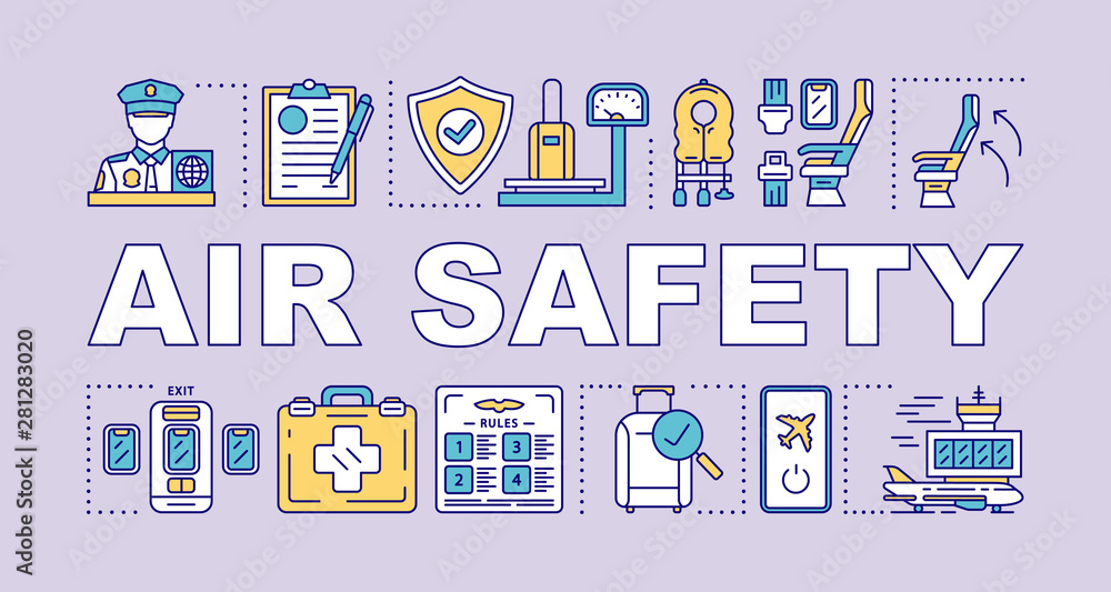 Air safety word concepts banner. Airline security. Airplane rules