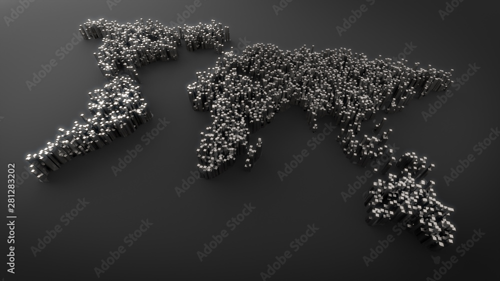 World map made by white boxes. Abstract World map.3D rendering World map made by white boxes. Abstract World map.3D rendering
