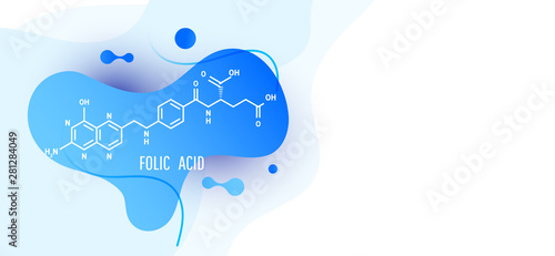 Medical formulas concept. Plastic liquid gradient waves forms a fluid gradient colorful dynamic design element with folic acid.