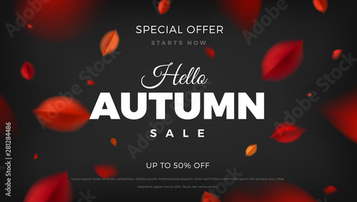 Autumn sale background with red leaves, fall nature vector design elements layout template